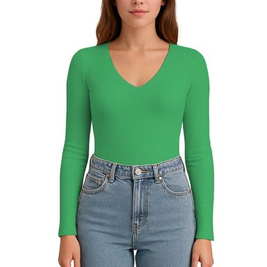 POLO M.LARGA CUELLO V RIB ACANALADO CON FORRO LUL810 FAB-17 COLOR VERDE