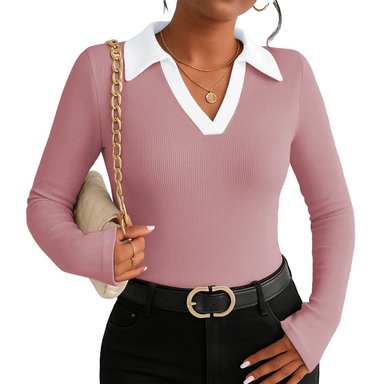 POLO MUJER CAMISERO BI MANGA LARGA SAB-16 RIB COLOR ROSA