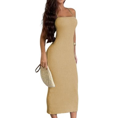 VESTIDO ESPALDA AMARRADA HILO 463G DOM-23 COLOR BEIGE - 1