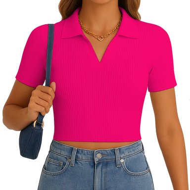 POLO MUJER CAMISERO MANGA CORTA NEW 710-13 RIB GRUESO COLOR CHICLE