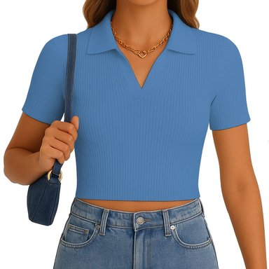 POLO MUJER CAMISERO MANGA CORTA NEW 710-13 RIB GRUESO COLOR ACERO