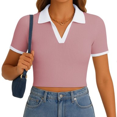 POLO MUJER CAMISERO BICOLOR MANGA CORTA RIB GRUESO NEW 710-13 COLOR API