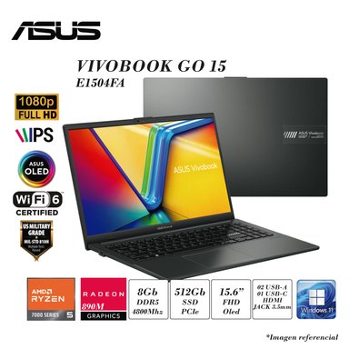 LAPTOP ASUS VIVOBOOK 15 E1504F RYZEN 5-7520U 8GB DDR5 512GB SSD AMD RADEON 15.6 OLED FHD W11