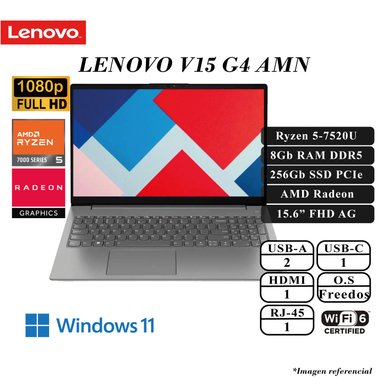 LAPTOP LENOVO V15 G4 AMN AMD RYZEN 5-7520U 8GB DDR5 256GB SSD 15.6 FHD ARTIC GREY