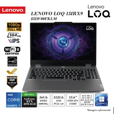 LAPTOP LENOVO LOQ 15IRX9 INTEL I7-13650HX 16DDR5 512GB SSD 6GB RTX4050 15.6 FHD 144HZ FD 4CLL - 1