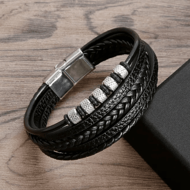 PULSERA CUERO HOMBRES NEGRO