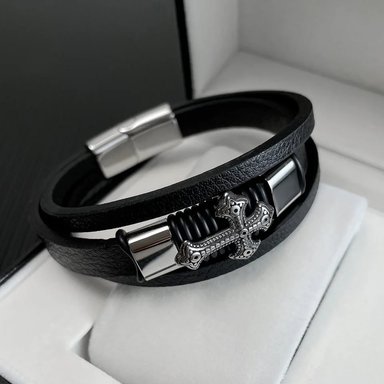 PULSERA CUERO HOMBRES CRUZ