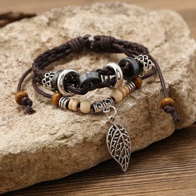 PULSERA CUERO HOMBRES MARRÓN HOJA