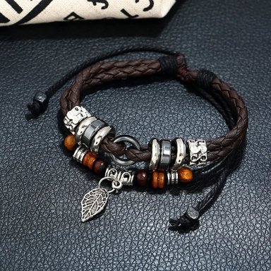 PULSERA CUERO HOMBRES MARRÓN HOJA - 2