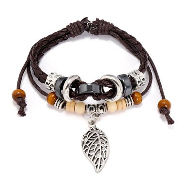 PULSERA CUERO HOMBRES MARRÓN HOJA - 3