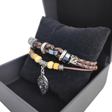 PULSERA CUERO HOMBRES MARRÓN HOJA - 5