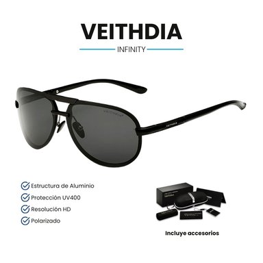 LENTES SOL UV400 VEITHDIA INFINITY POLARIZADOS NEGRO