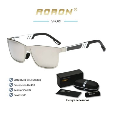 LENTES SOL UV400 AORON SPORT POLARIZADOS PLATEADO