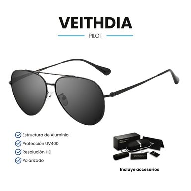 LENTES SOL UV400 VEITHDIA PILOT POLARIZADOS NEGRO