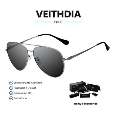 LENTES SOL UV400 VEITHDIA PILOT POLARIZADOS GRIS