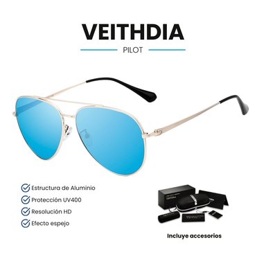LENTES SOL UV400 VEITHDIA PILOT POLARIZADOS CELESTE