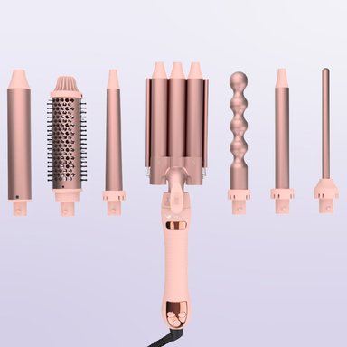 SET DE RIZADORES 7 EN 1 VEX BEAUTY CON CEPILLO TERMICO Y 6 BARRILES TITANIUM