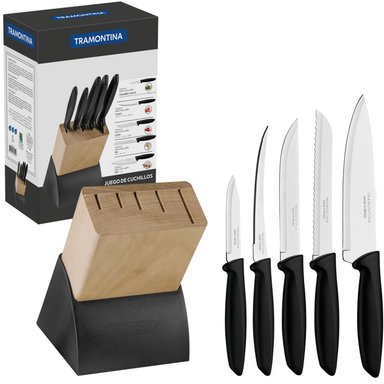 JUEGO 5 CUCHILLOS DE ACERO INOXIDABLE CON SOPORTE TRAMONTINA