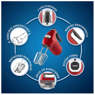 BATIDORA DE MANO OSTER FPSTHM360R 7 VELOCIDADES + FUNCIÓN TURBO - 4