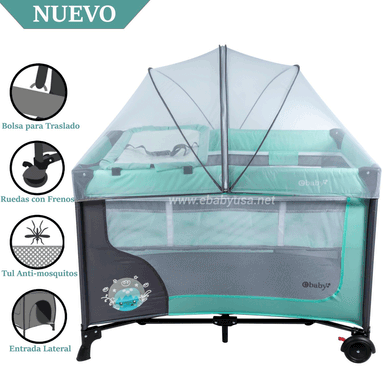 CUNA CORRAL EBABY EB727-2 METAL VERDE AGUA