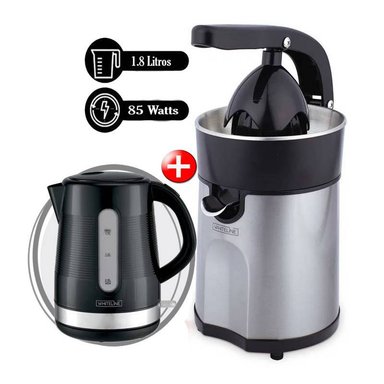 COMBO WHITELINE EXPRIMIDOR DE PALANCA DE CÍTRICOS 85W + HERVIDOR