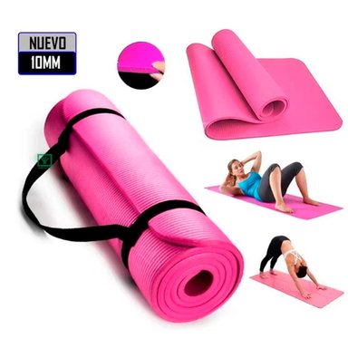 MAT YOGA 10MM ROSADO PILATES CON ELÁSTICO PORTÁTIL