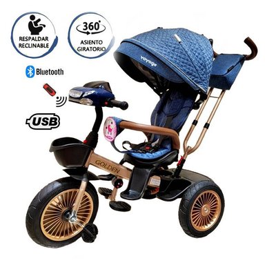 TRICICLO ASIENTO GIRATORIO VOYAGE GOLDEN CON TELA UV AZUL