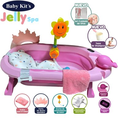 TINA BAÑERA PLEGABLE JELLY SPA CON TERMÓMETRO ROSADO 2024