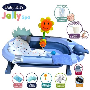 NUEVO TINA BAÑERA PLEGABLE JELLY CON TERMÓMETRO BLUE