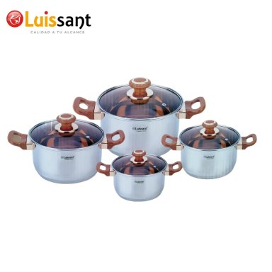 JUEGO DE OLLAS LUISSANT LU-1104A MARRÓN 8 PIEZAS