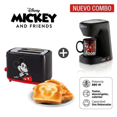 COMBO MICKEY TOSTADORA ELÉCTRICA ATMA DISNEY 880W + CAFETERA ELÉCTRICA ATMA DISNEY CON TAZA DE MICKEY - 1