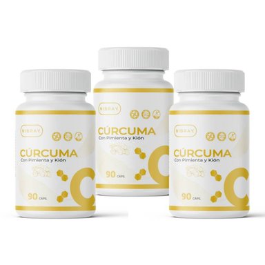 SUPLEMENTOS NIBRAY CURCUMA CON PIMIENTA NEGRA Y KION 90 CAPSULAS PACK 3X2