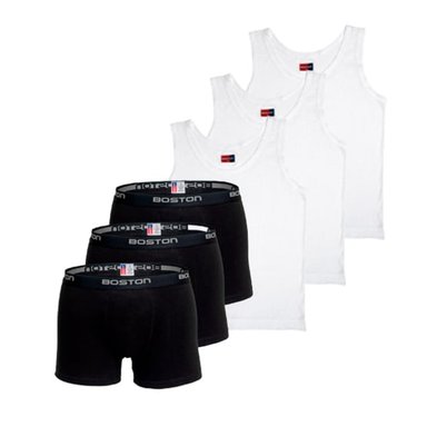 SET 3 CAMISETAS SIN MANGAS CLÁSICA BVD + 3 BÓXERS CORTOS RIB HOMBRE BOSTON LICRADO MULTICOLOR