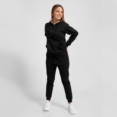 CONJUNTO BUZO ALGODÓN MUJER ONHUL NEGRO DE POLERA CAPUCHA + JOGGER