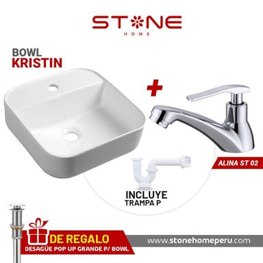COMBO STONE HOME LAVAMANOS KRISTIN ALINA ST-01 POP UP GRANDE S/REBOSE Y TRAMPA P