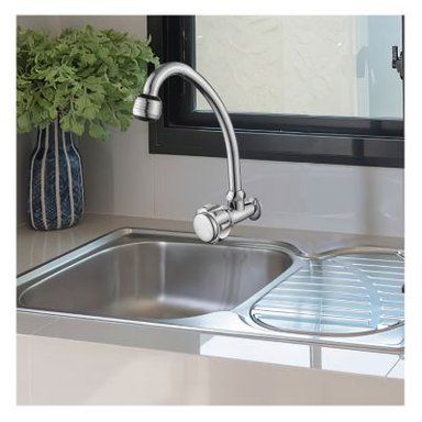GRIFERÍA RUMI QORI R-02 LLAVE DE COCINA A LA PARED CROMADA PLATEADO - 2