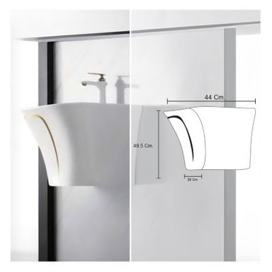 LAVAMANOS STONE ROLI BLANCO C/ DORADO STONE BLANCO LAVATORIO SEMI-STANDING ROLI C/ DORADO - 2