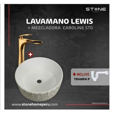COMBO STONE BOWL LEWIS BLANCO REDONDO + MEZCLADORA CAROLINE STG + TRAMPA P