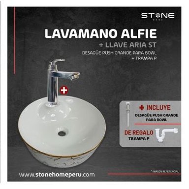 COMBO STONE BOWL ALFIE BLANCO + ARIA ST + DESAGUE S/REBOSE + TRAMPA P