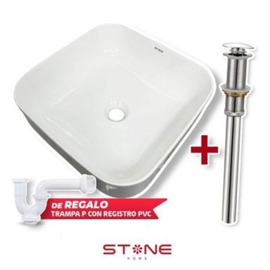 COMBO DE LAVAMANOS  AMALIA BLANCO  DESAGUE POP UP GRANDE SREBOSE STONE