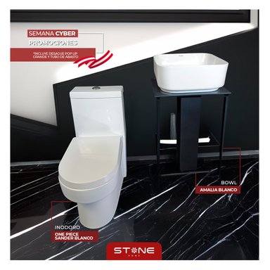 COMBO INODORO STONE ONE PIECE SANDER BLANCO + BOWL AMALIA BLANCO
