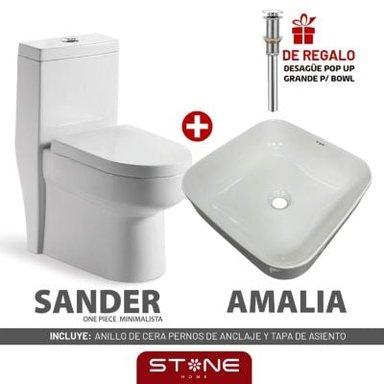 COMBO INODORO STONE ONE PIECE SANDER BLANCO + BOWL AMALIA BLANCO - 6