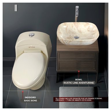 COMBO INODORO STONE ESSENCE BONE ONE PIECE HUESO C/ RUSTIC LINE AVENTURINE