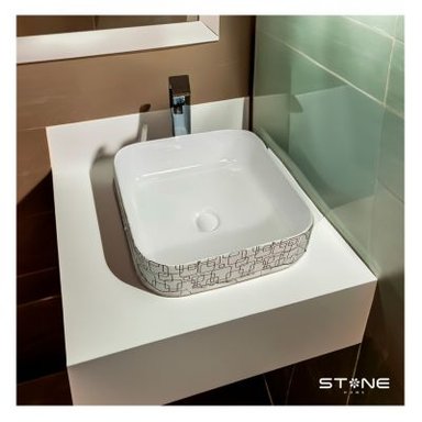 LAVAMANOS STONE AMALIA BLANCO MINIMALISTA MARMOLEADO