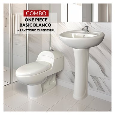 COMBO INODORO STONE ESSENCE ONE PIECE BLANCO C/ LAVATORIO - 1