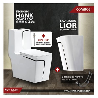 COMBO INODORO STONE HOME HANK CUADRADO BLANCO + LAVADERO LIOR