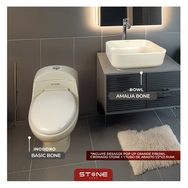 COMBO INODORO STONE HOME ONE PIECE BASIC HUESO + LAVAMANOS AMALIA BONE