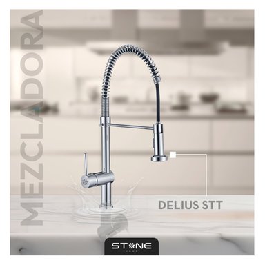 GRIFERÍA STONE HOME DELIUS ST-01 PLATEADO MEZCLADORA MONOCOMANDO P/COCINA AL MUEBLE