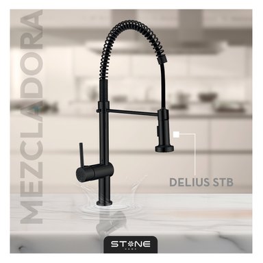 GRIFERÍA STONE HOME DELIUS STB-01 NEGRO MEZCLADORA MONOCOMANDO P/COCINA AL MUEBLE
