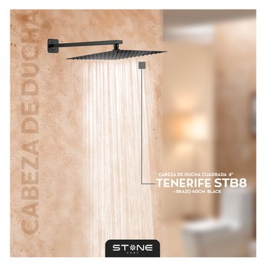 CABEZA DUCHA STONE HOME ESPAÑOLA 8' C/ BRAZO TENERIFE STB8 BLACK STONE 6.5 CM
